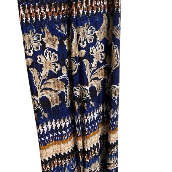 R&M Richards Southwestern Maxi Dress Blue Tan Size 6 A-Line Stretch Travel Soft - Picture 12 of 12